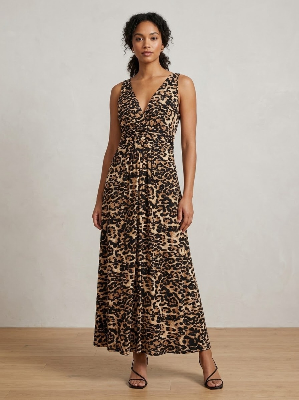 IMAN Leopard Print Maxi Dress in Black and Tan